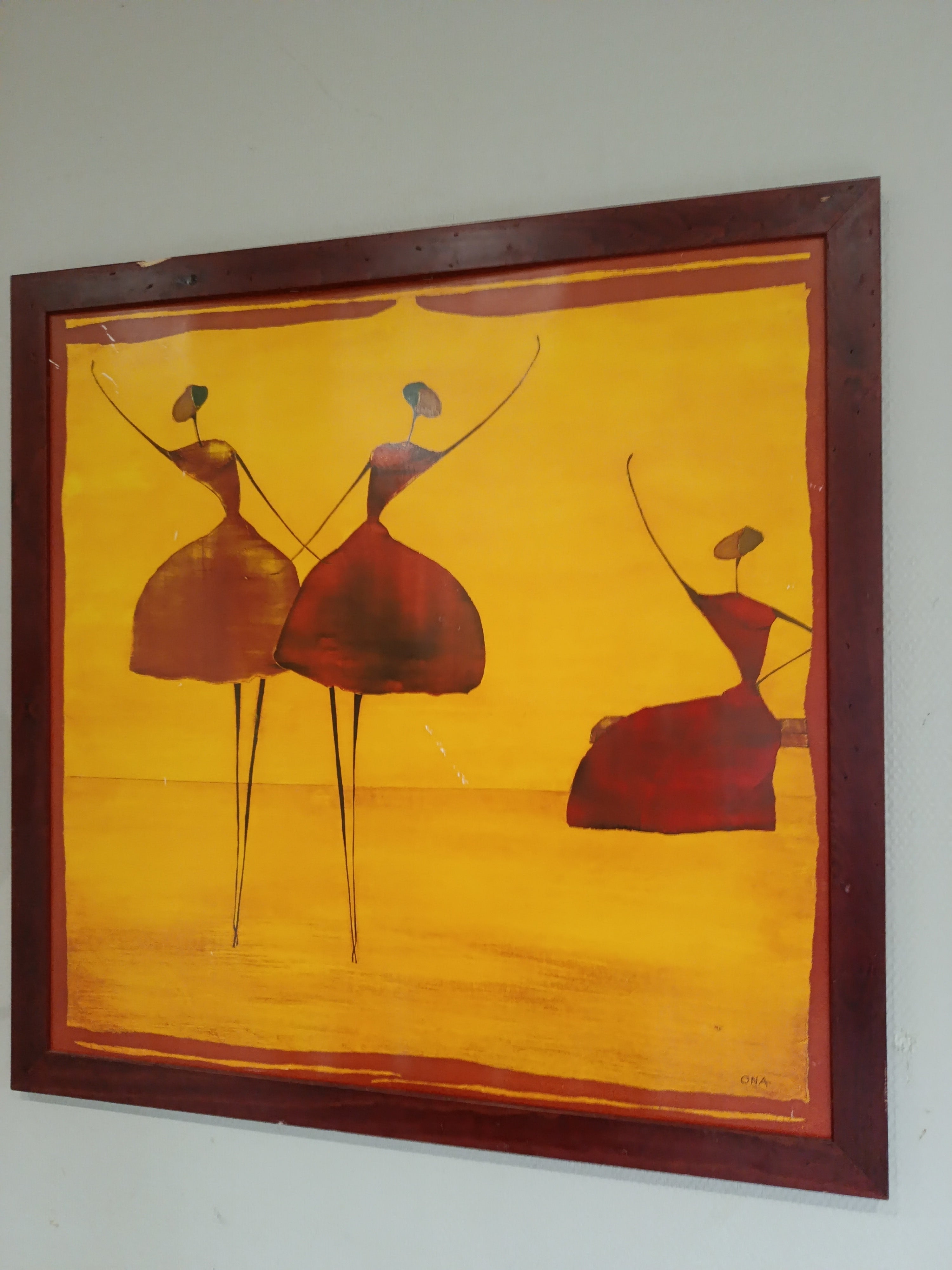 Tableau original signé Ona danseuses africaines peinture expressionniste XXe siècle