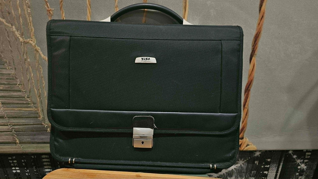 Sacoche professionnelle vintage en cuir Delsey Visa Original noir XXe siècle