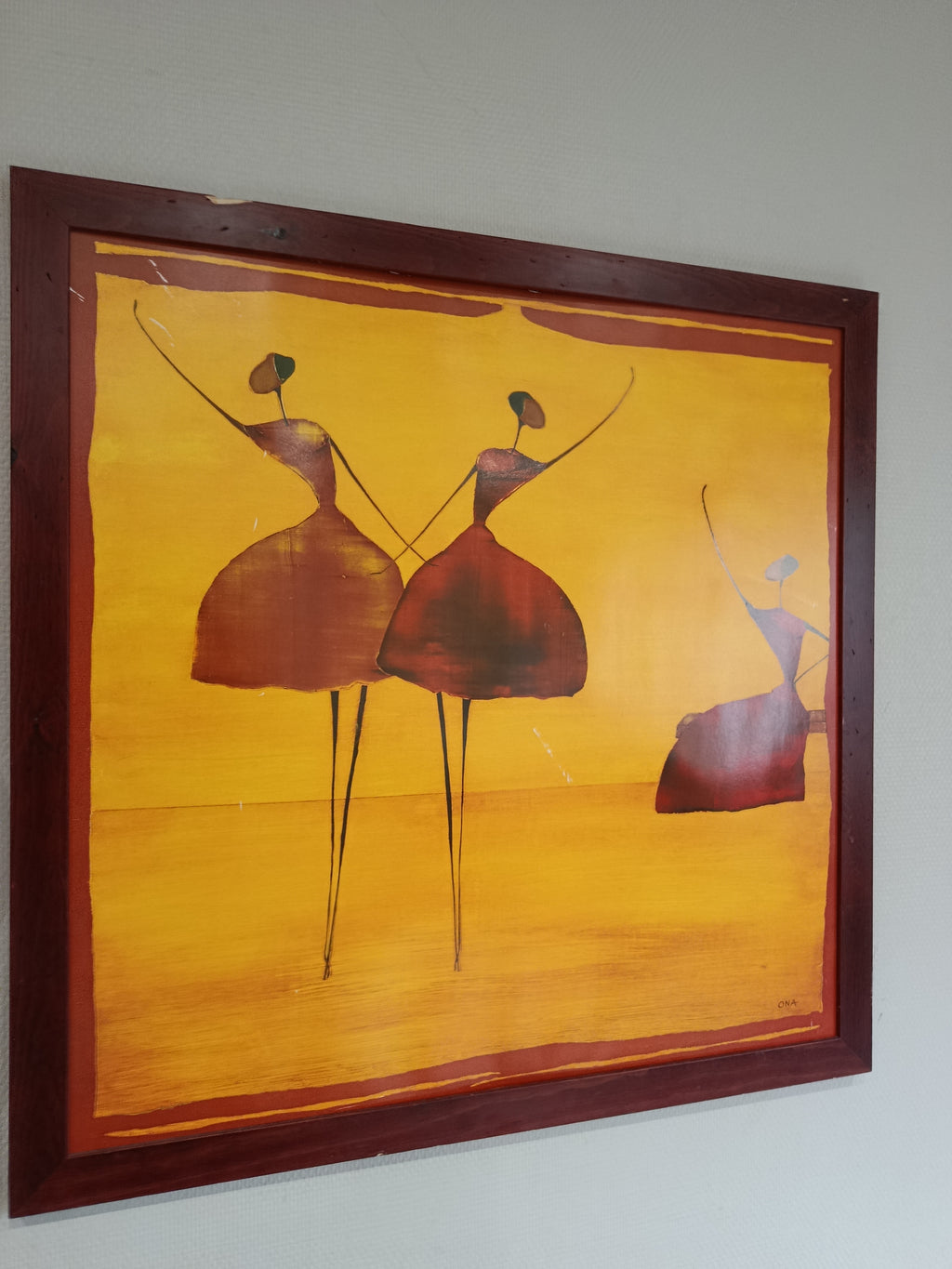Tableau original signé Ona danseuses africaines peinture expressionniste XXe siècle
