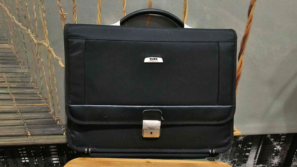 Sacoche professionnelle vintage en cuir Delsey Visa Original noir XXe siècle