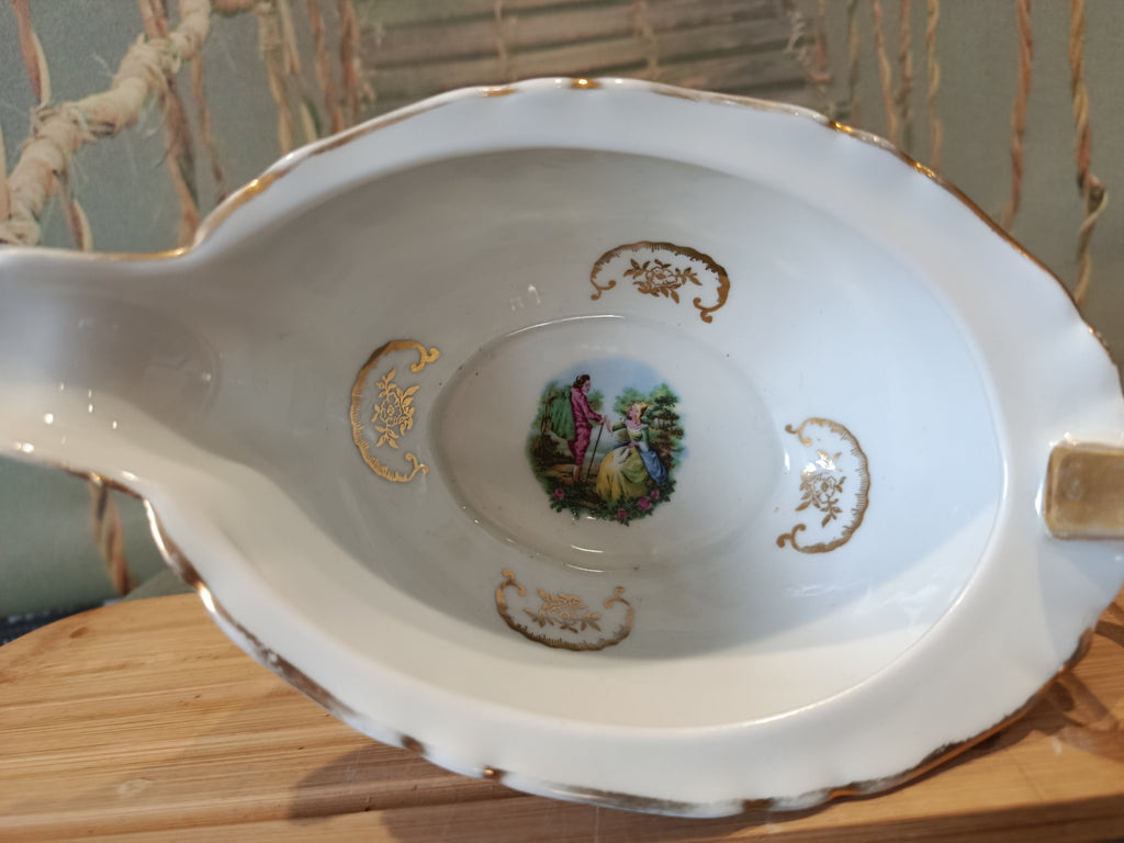 Saucère ancienne en porcelaine dorée Signée XIXe siècle Napoléon
