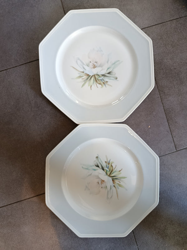 Ensemble Service x2 Assiettes Florales de Luxe en porcelaine de Limoges Art Deco Manufacture Royale Lavandou Neuves XXe collection