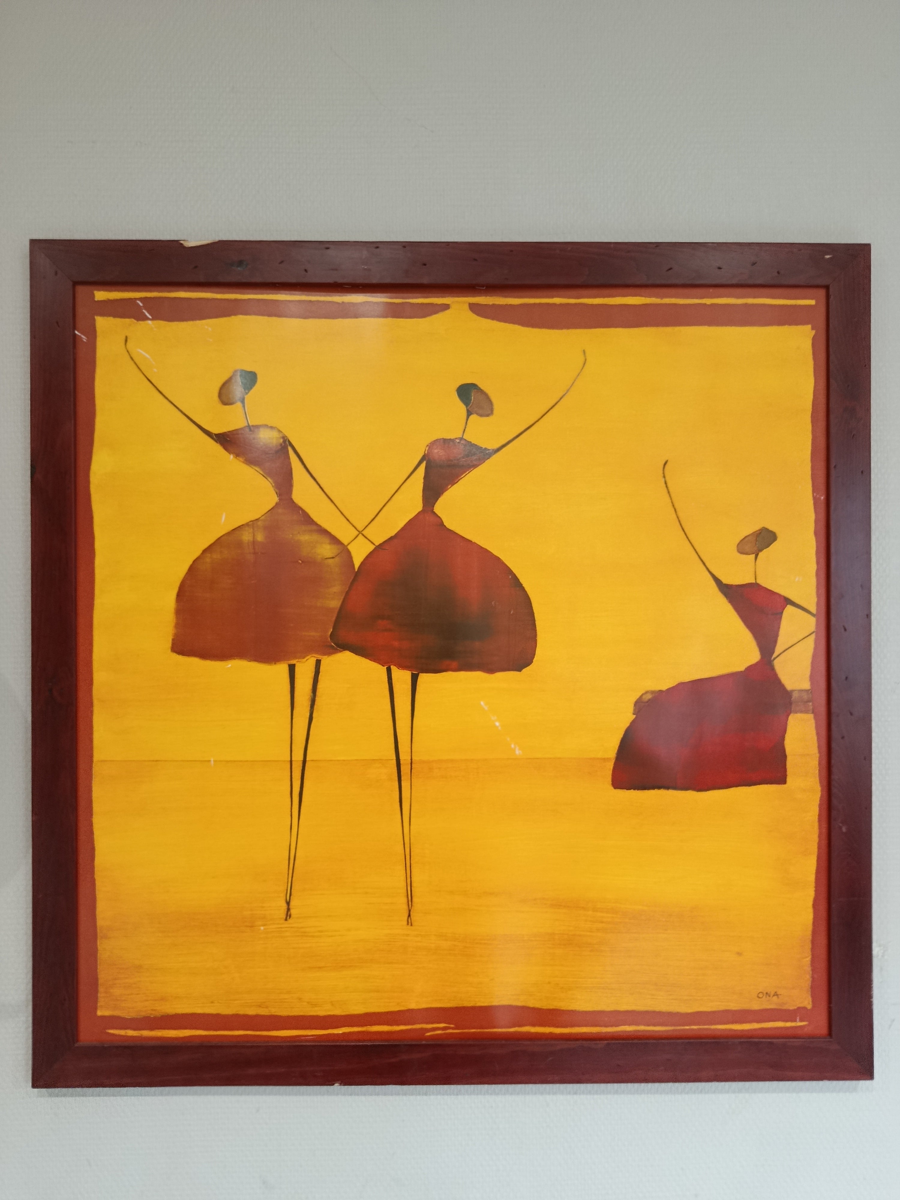 Tableau original signé Ona danseuses africaines peinture expressionniste XXe siècle