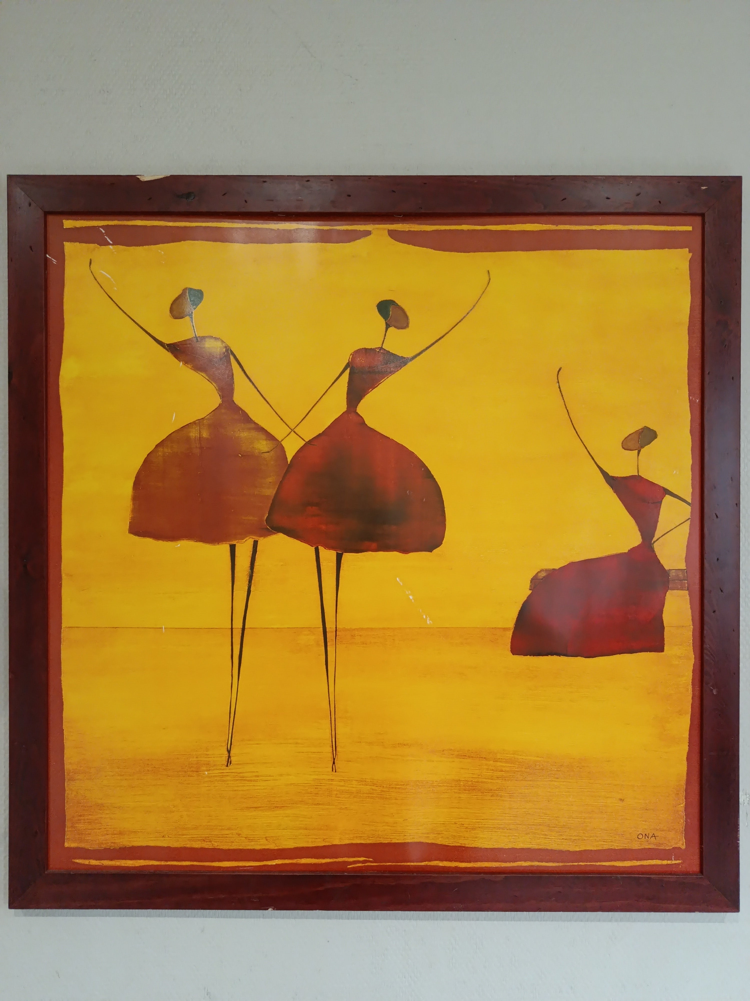 Tableau original signé Ona danseuses africaines peinture expressionniste XXe siècle