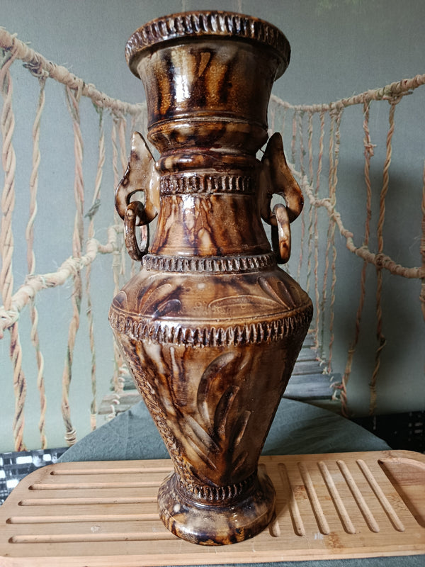 Vase amphore ancien en céramique motifs floraux Art Déco XIXe siècle