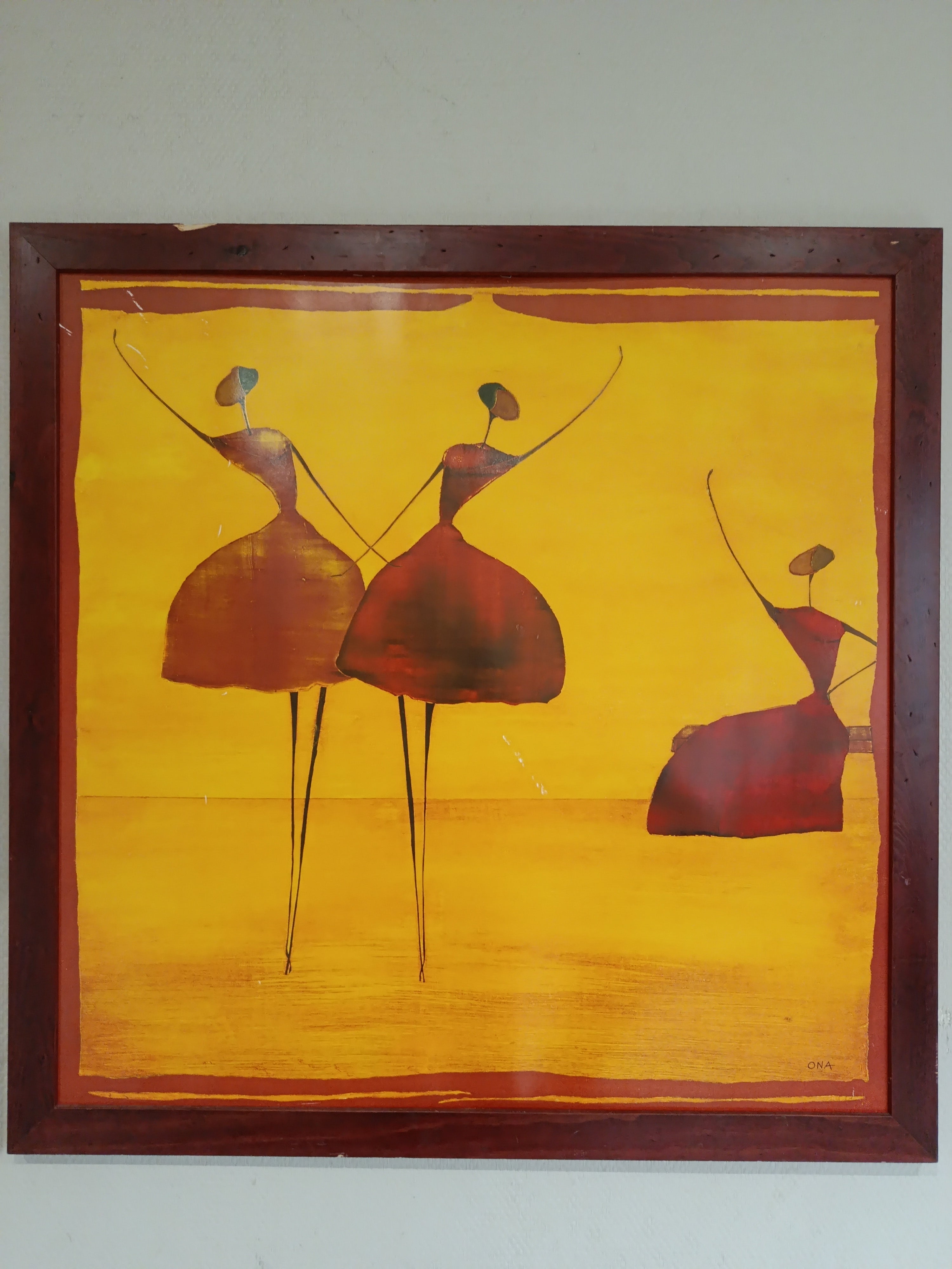 Tableau original signé Ona danseuses africaines peinture expressionniste XXe siècle
