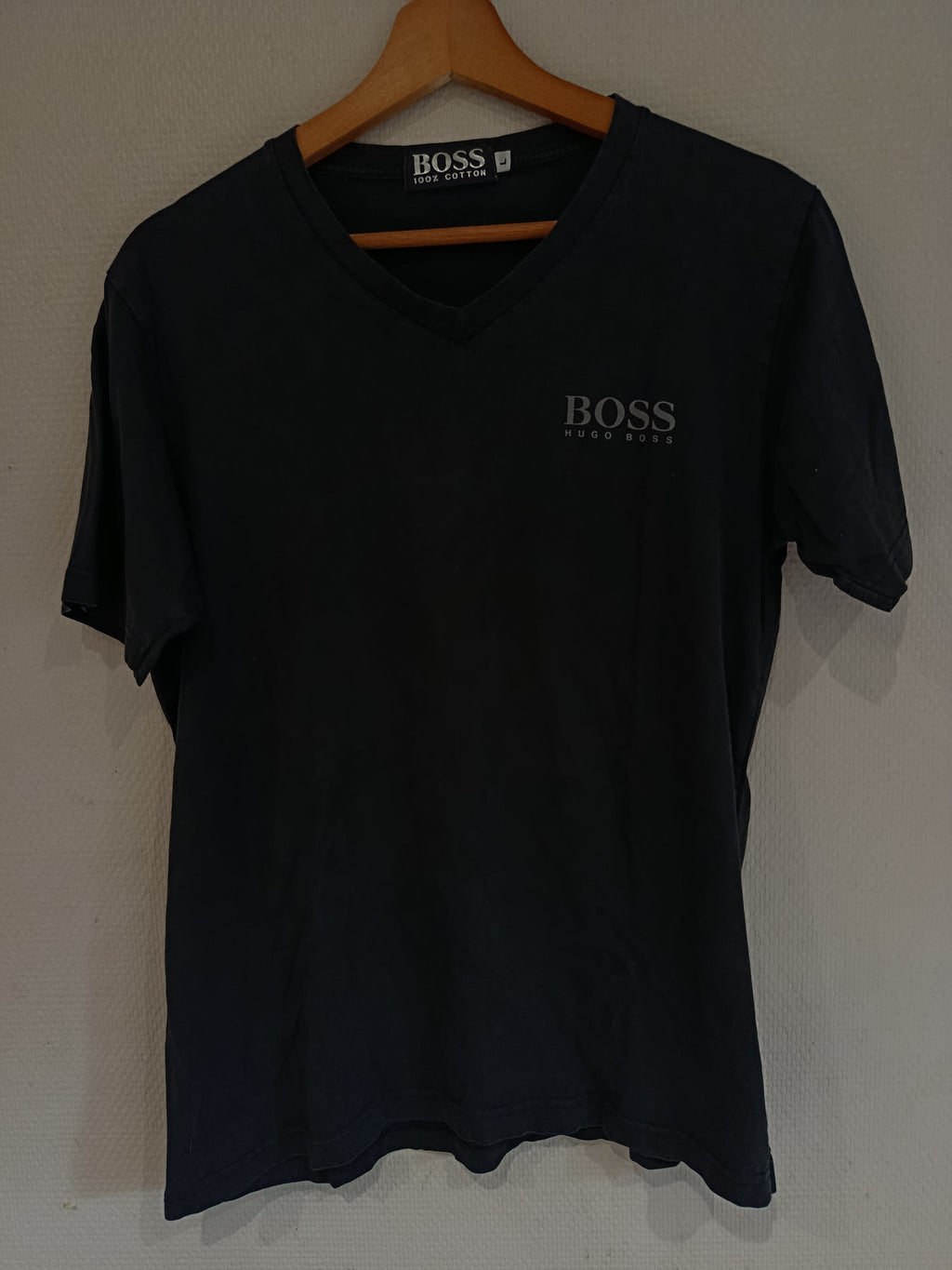 Ancien T Shirt vintage Hugo Boss 100% Coton Homme TL Original Col V Noir Collection