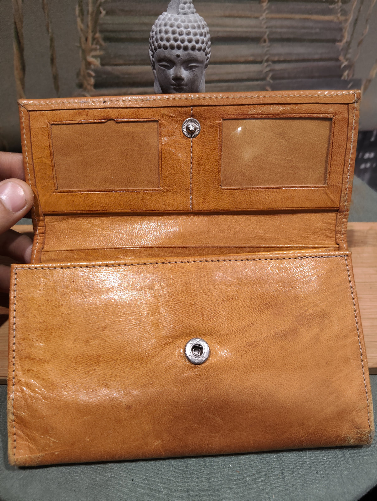 Ancien Porte Monnaie Original en Cuir D'Agneau Original Artisanal Fait Main Luxe Camel XXe Collection