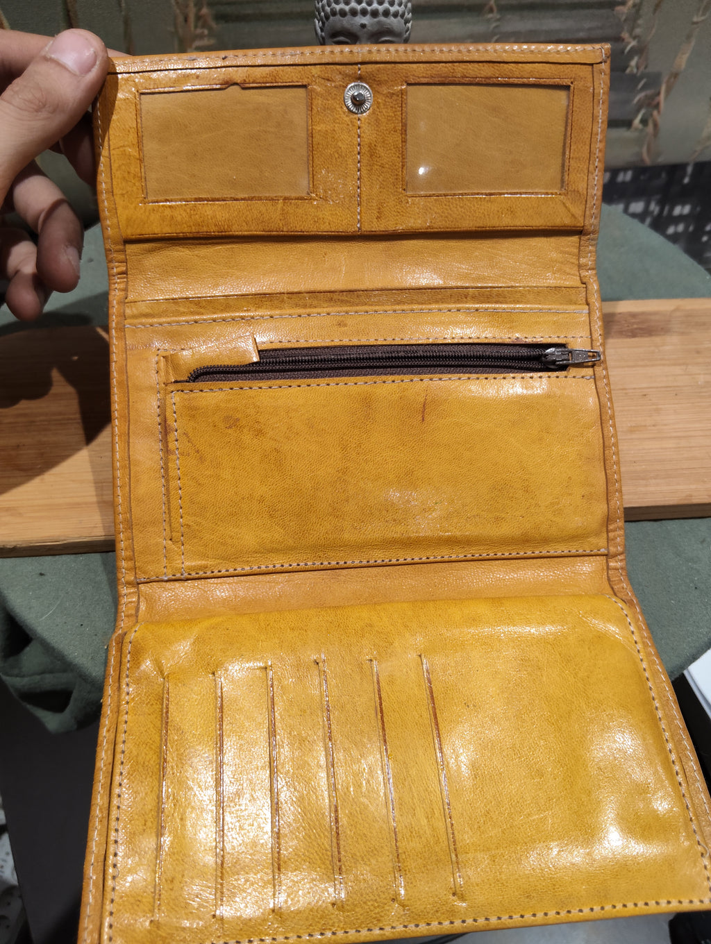 Ancien Porte Monnaie Original en Cuir D'Agneau Original Artisanal Fait Main Luxe Camel XXe Collection