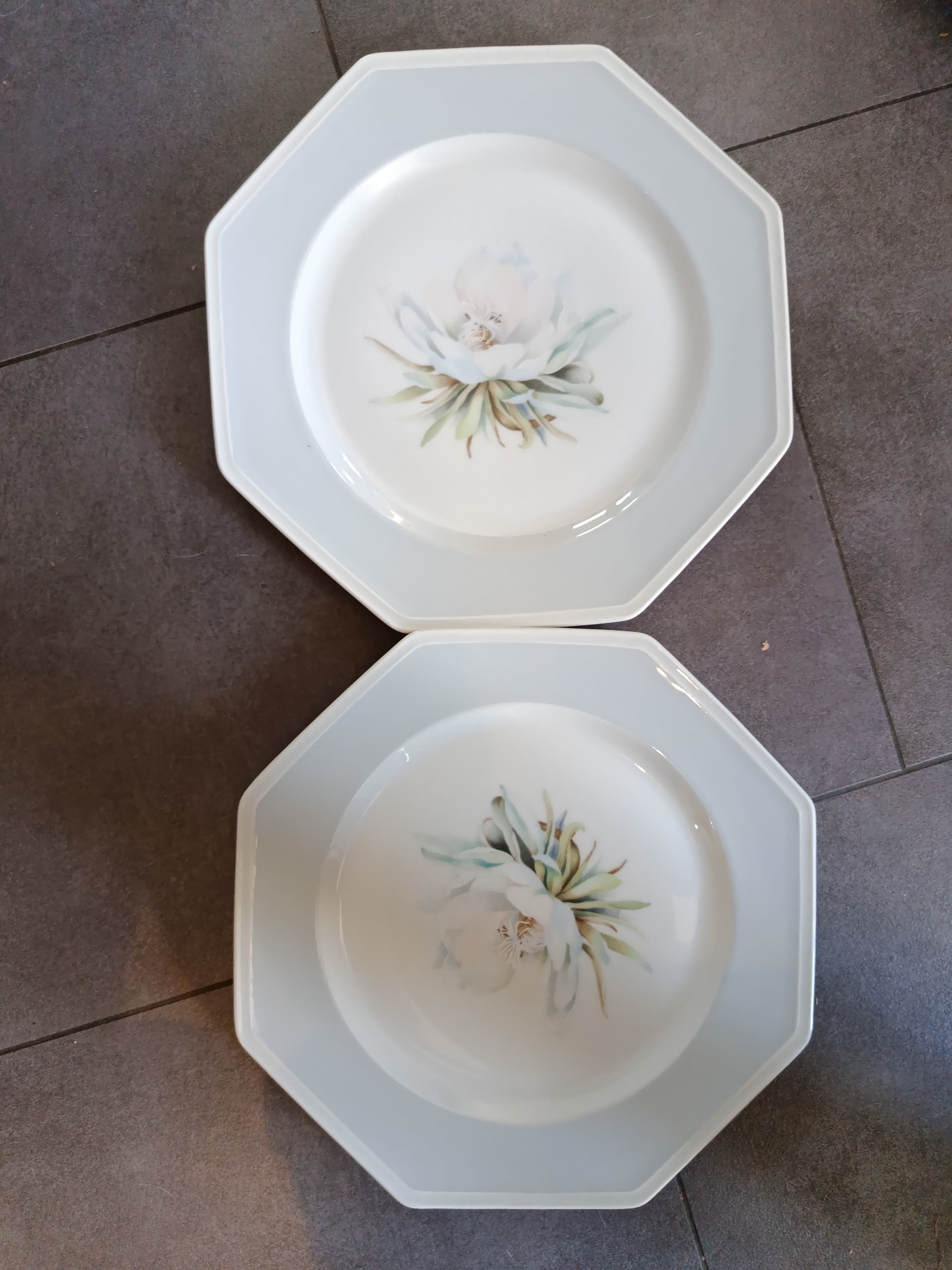 Ensemble Service x2 Assiettes Florales de Luxe en porcelaine de Limoges Art Deco Manufacture Royale Lavandou Neuves XXe collection
