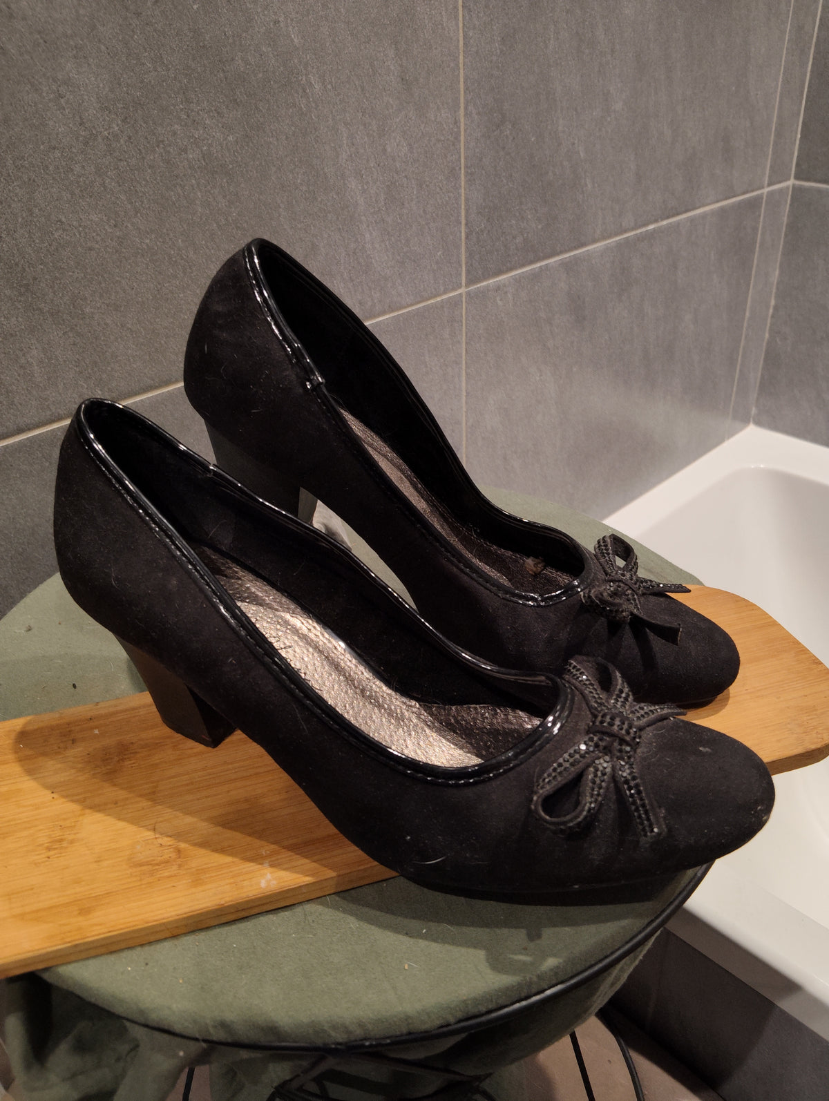 Chaussures Talons Escarpins Authentiques Luxe Femme Originaux Noirs Daim & Cuir Lisse T39
