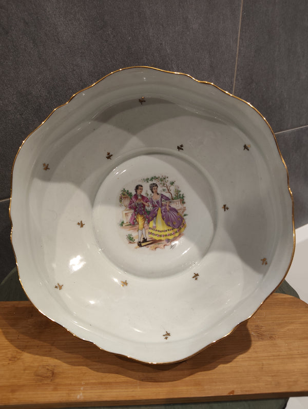 Ancien plat saladier Doré Porcelaine Vintage Signé Limosges France Original Luxe XXe Collection
