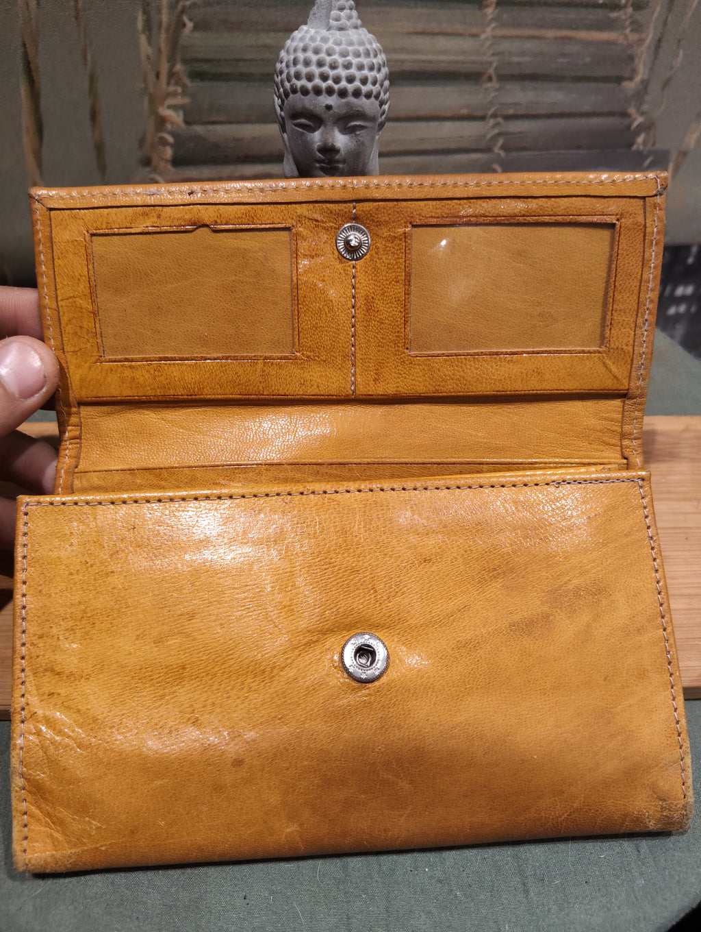 Ancien Porte Monnaie Original en Cuir D'Agneau Original Artisanal Fait Main Luxe Camel XXe Collection