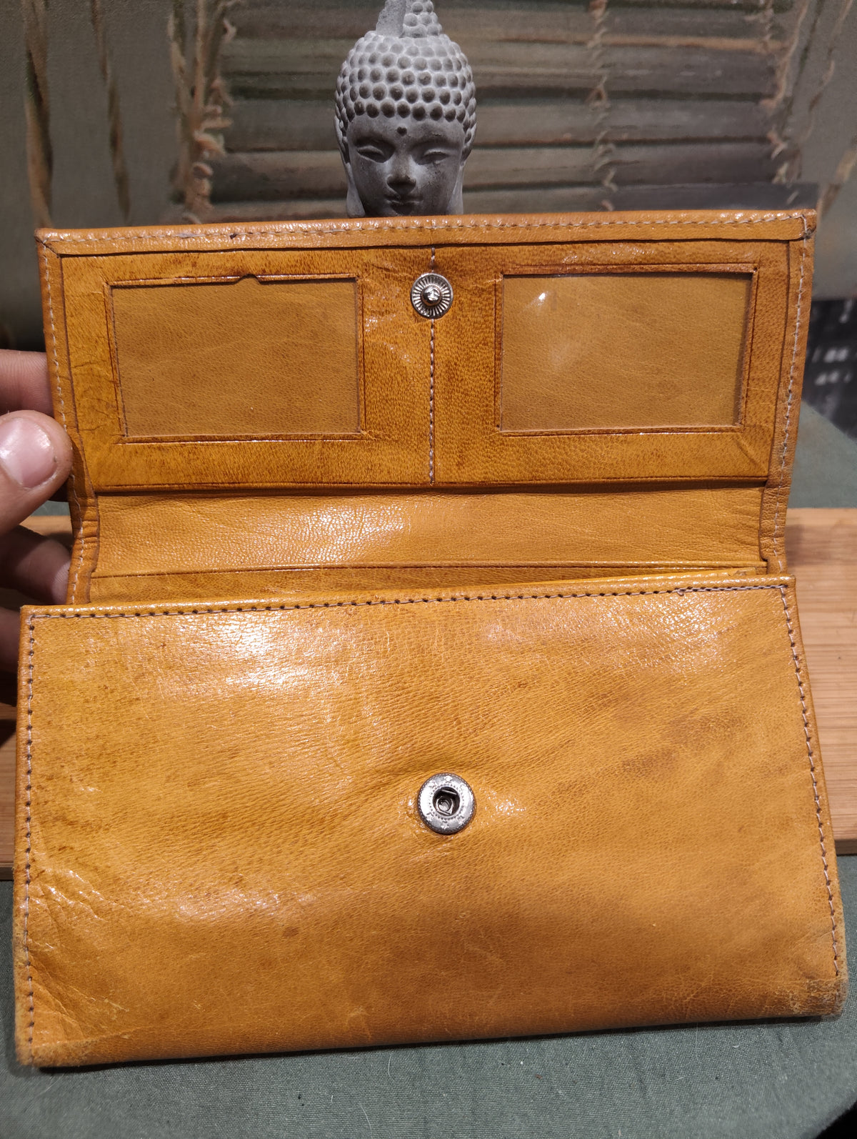 Ancien Porte Monnaie Original en Cuir D'Agneau Original Artisanal Fait Main Luxe Camel XXe Collection