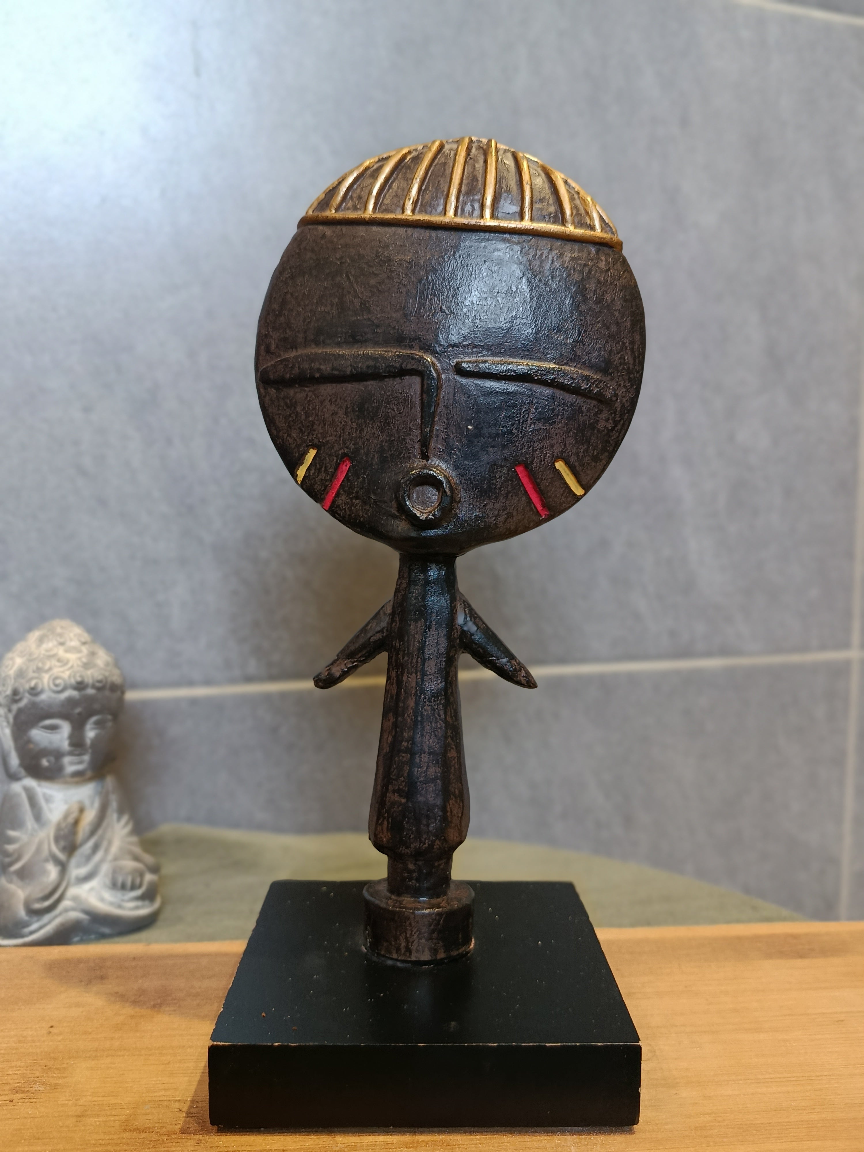 Ancienne Petite statuette vintage Africaine Originale Bois Peinte Main