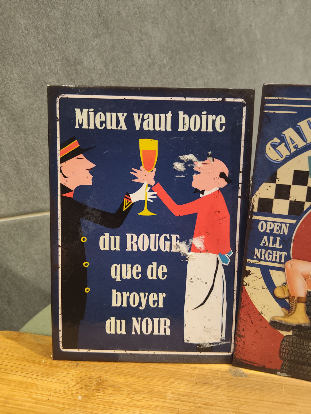 Lot de 2 Anciennes Pancartes Rétros Vintage Maison garage XXe Collection Déco