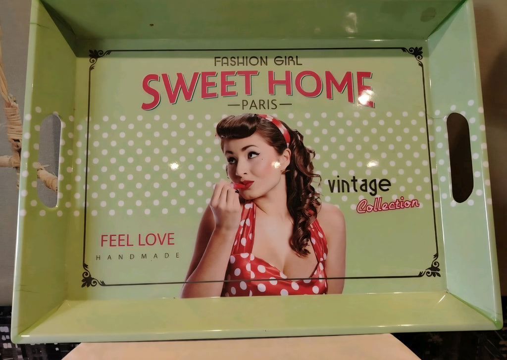 Ancien Plateau de Service Original Vert Vintage Cuisine Home XXe Collection Publicitaire