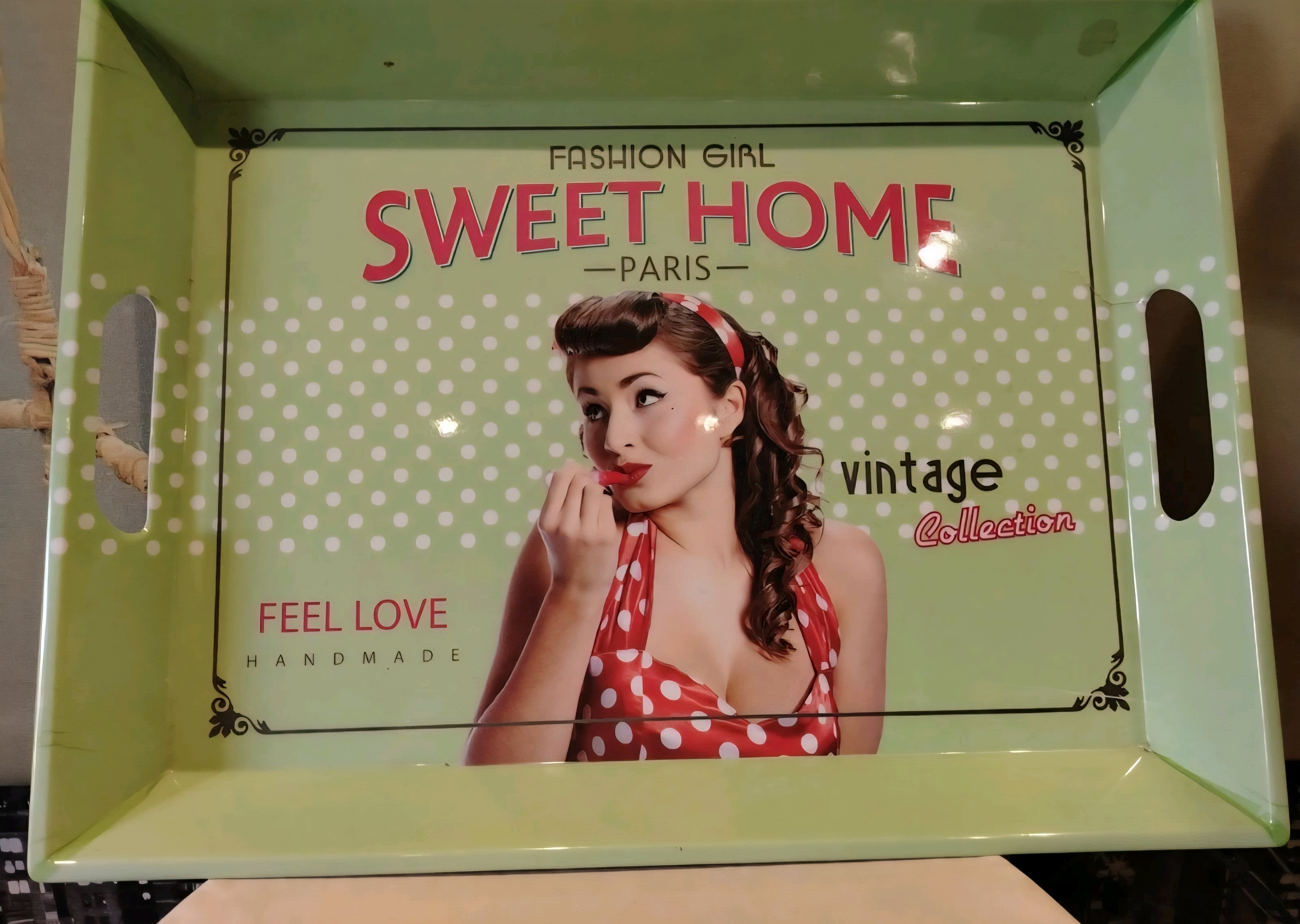 Ancien Plateau de Service Original Vert Vintage Cuisine Home XXe Collection Publicitaire