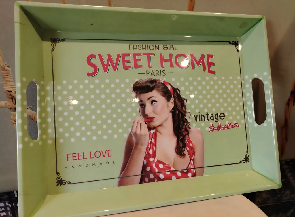 Ancien Plateau de Service Original Vert Vintage Cuisine Home XXe Collection Publicitaire