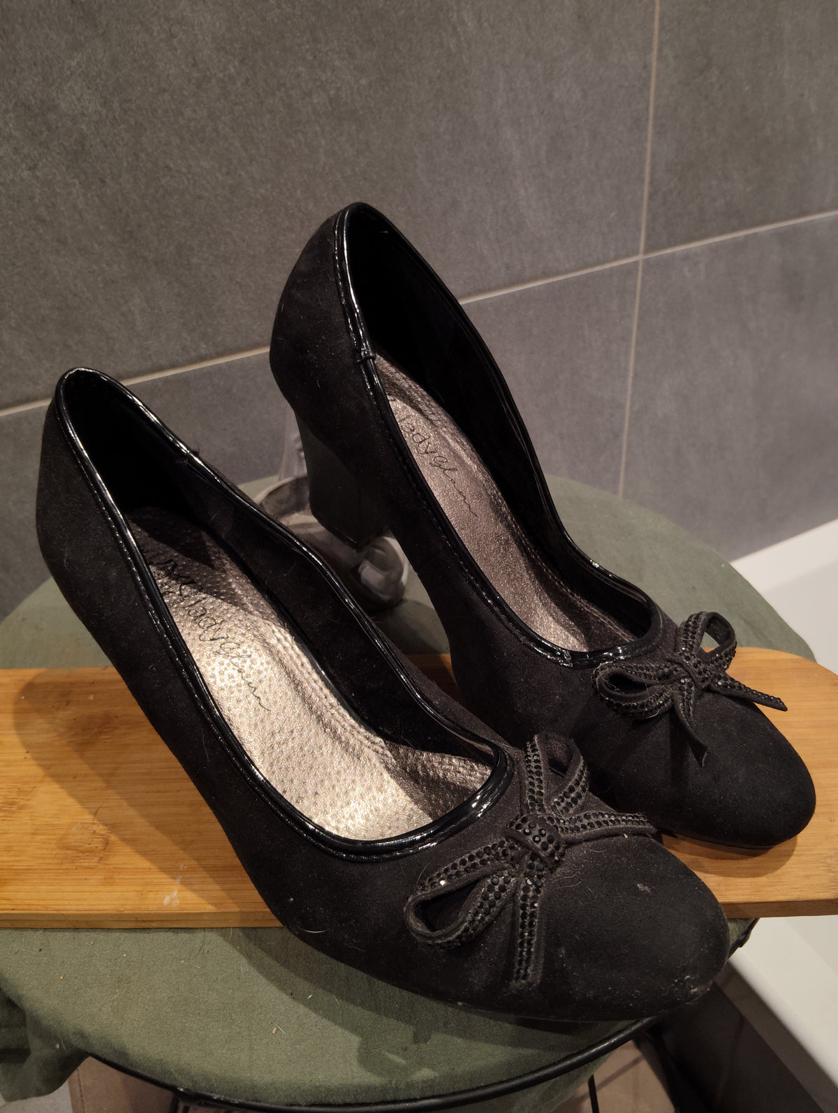 Chaussures Talons Escarpins Authentiques Luxe Femme Originaux Noirs Daim & Cuir Lisse T39