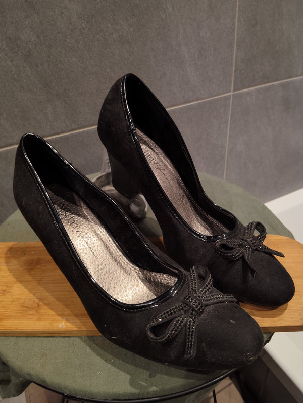 Chaussures Talons Escarpins Authentiques Luxe Femme Originaux Noirs Daim & Cuir Lisse T39