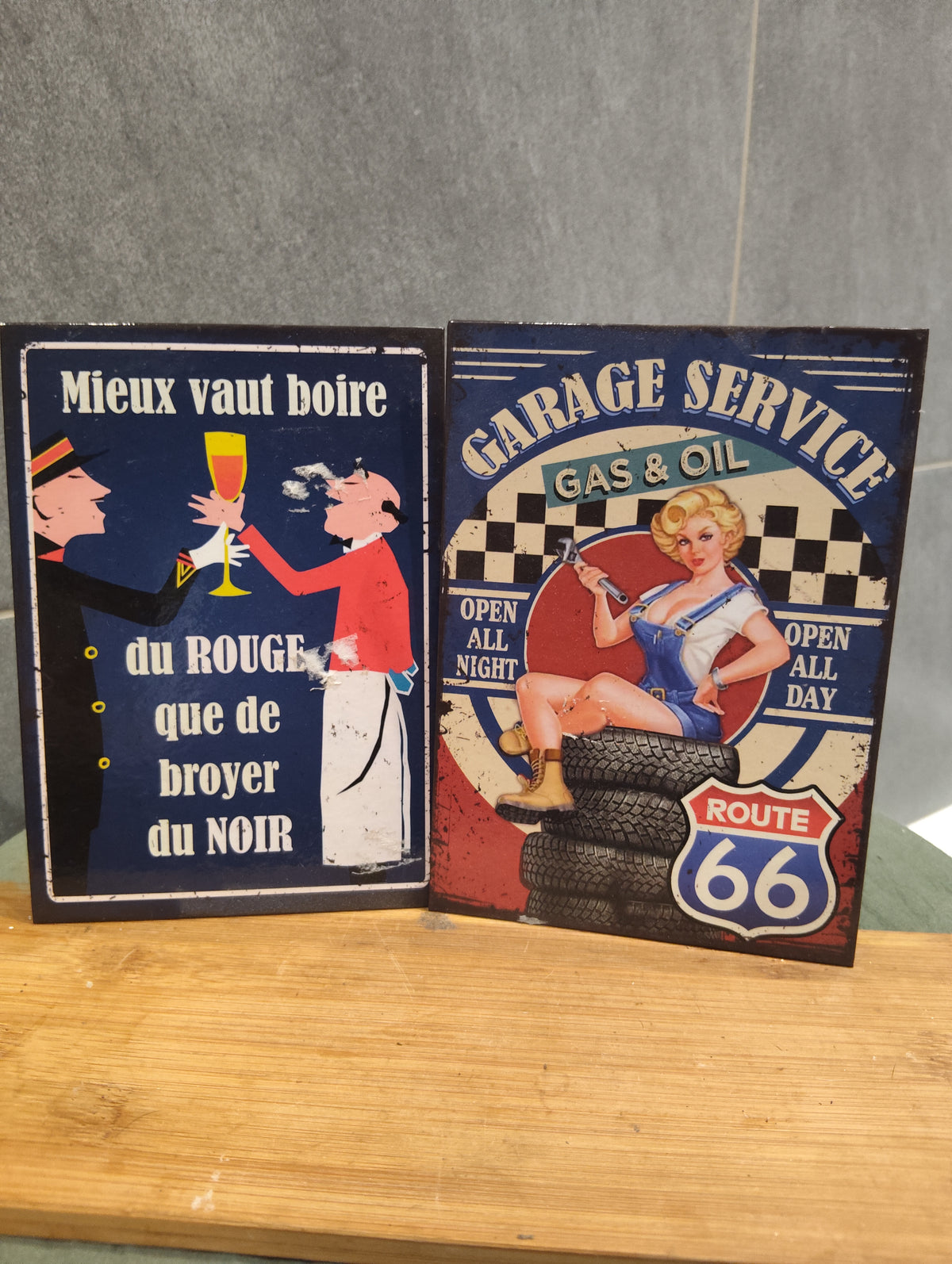 Lot de 2 Anciennes Pancartes Rétros Vintage Maison garage XXe Collection Déco