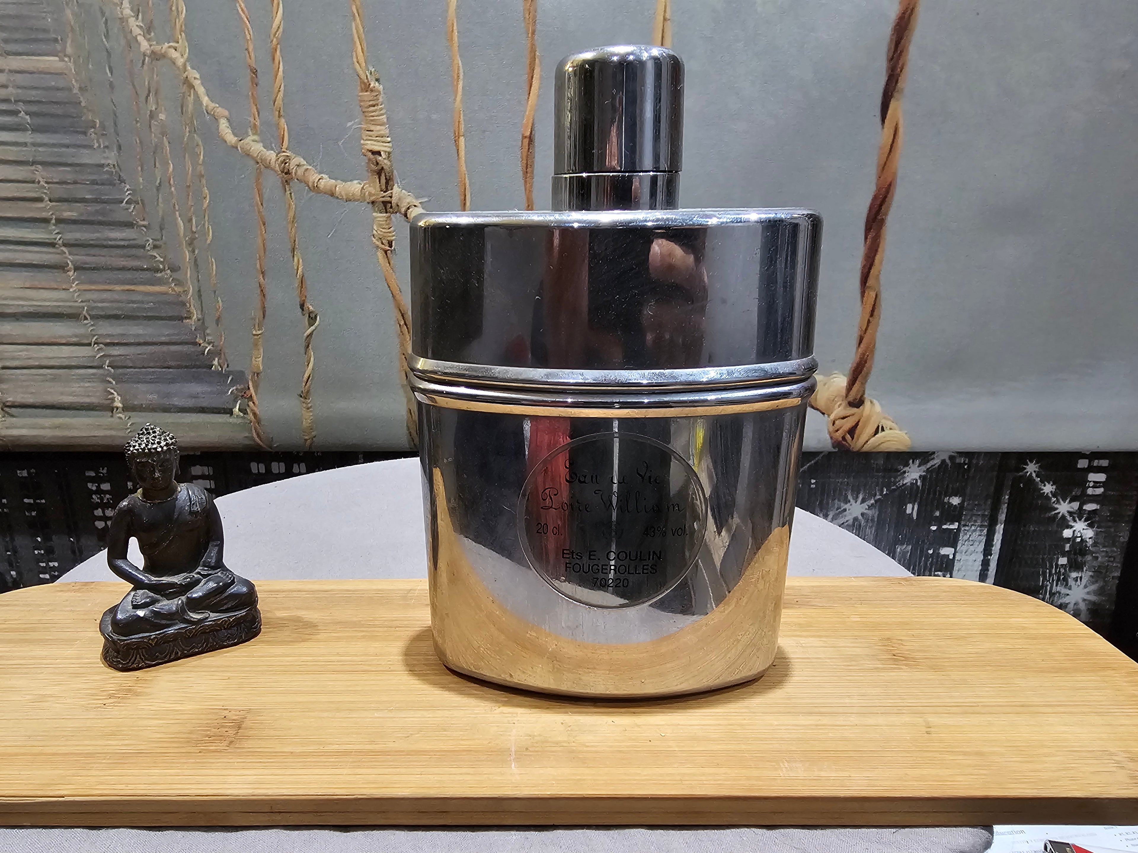 Ancienne Flasque de Hanche Eau de Vie E.Coullin Vintage Metal Luxe Argentée Vintage XXe Edition
