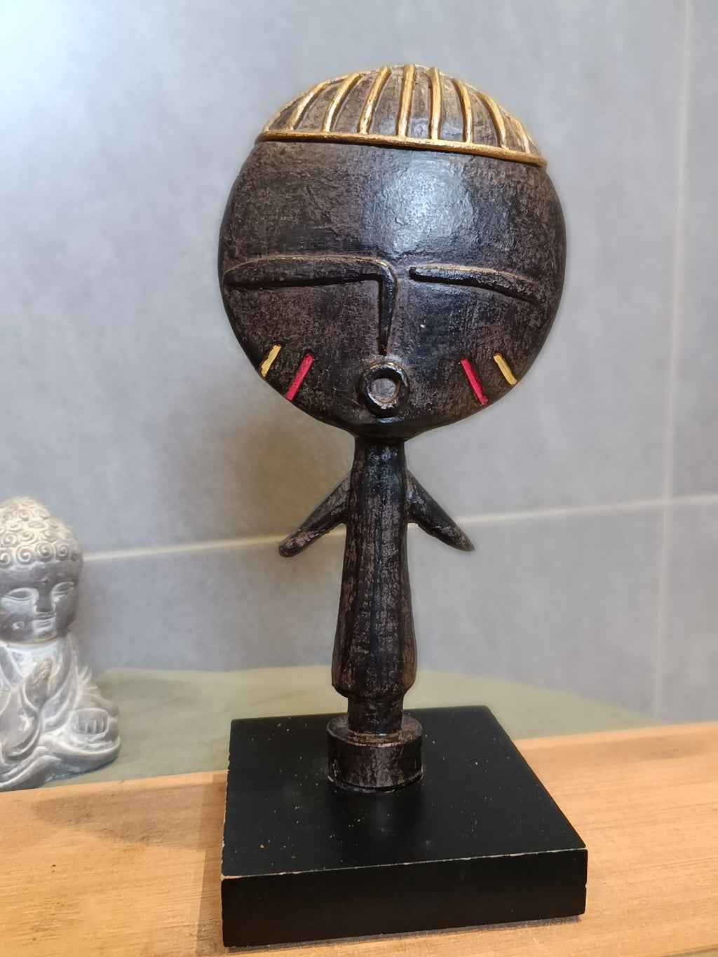 Ancienne Petite statuette vintage Africaine Originale Bois Peinte Main