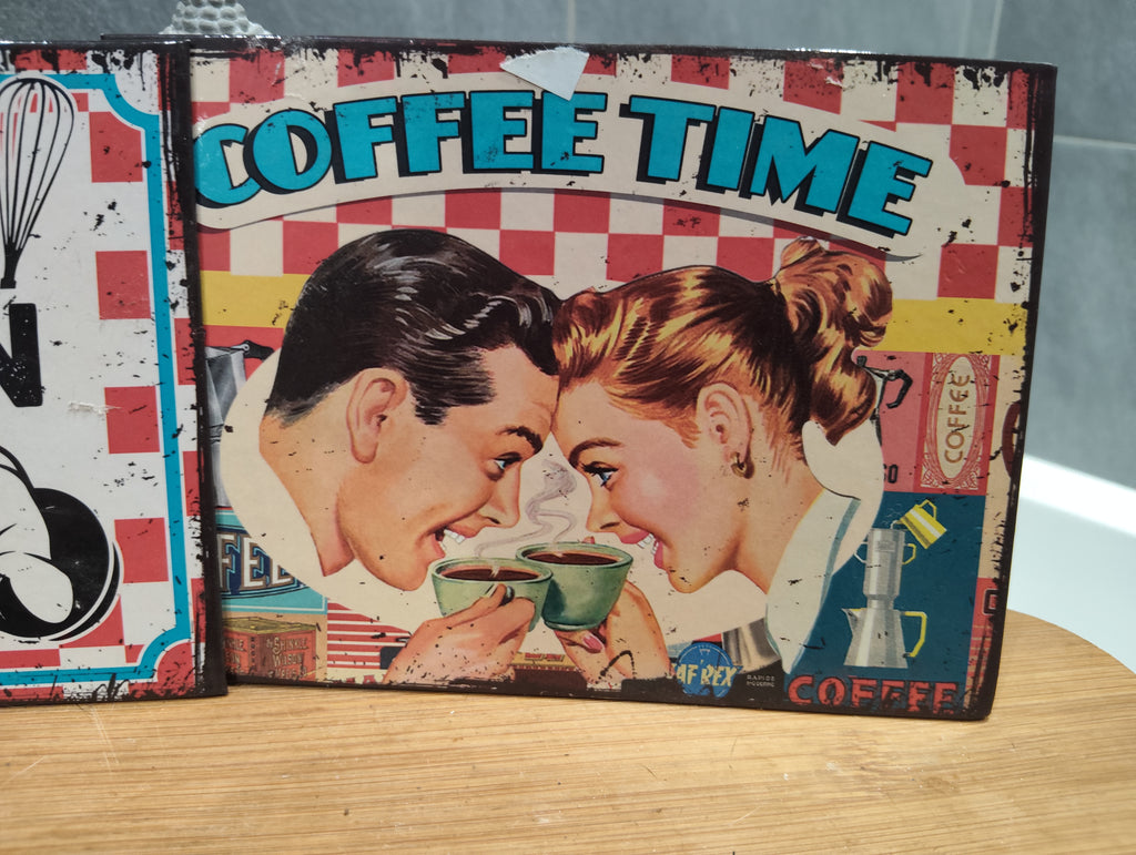 Lot de 2 Anciennes Pancartes Rétros Vintage Maison Cuisine & Café XXe Collection Déco