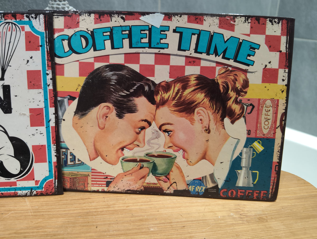 Lot de 2 Anciennes Pancartes Rétros Vintage Maison Cuisine & Café XXe Collection Déco