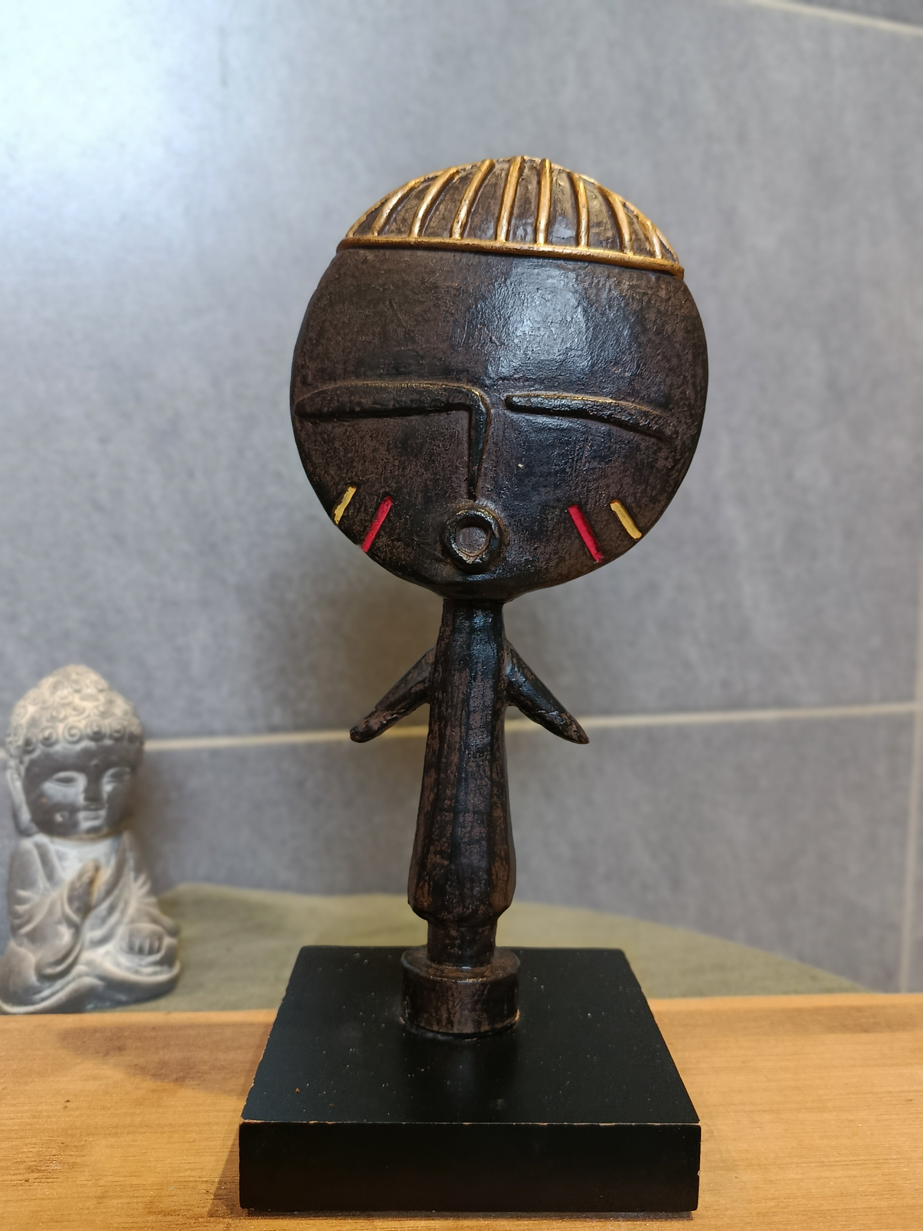Ancienne Petite statuette vintage Africaine Originale Bois Peinte Main