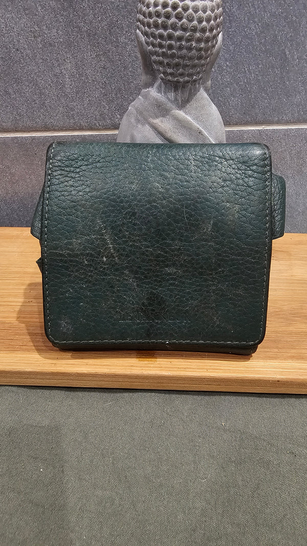 Ancien Porte Monnaie Vintage Rétro Le Tanneur Cuir Vert Grand Père Collector Début XXe Collection