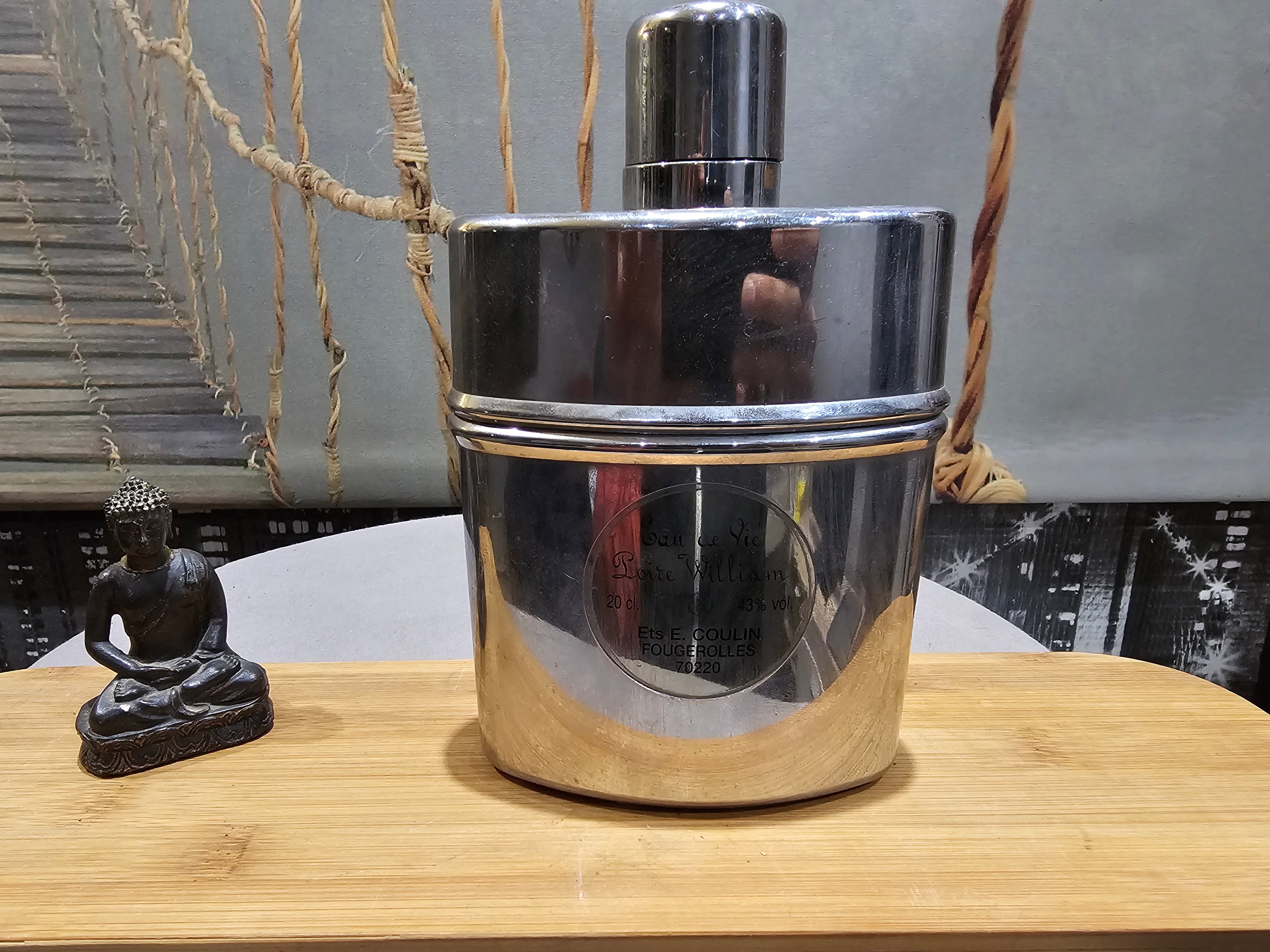 Ancienne Flasque de Hanche Eau de Vie E.Coullin Vintage Metal Luxe Argentée Vintage XXe Edition