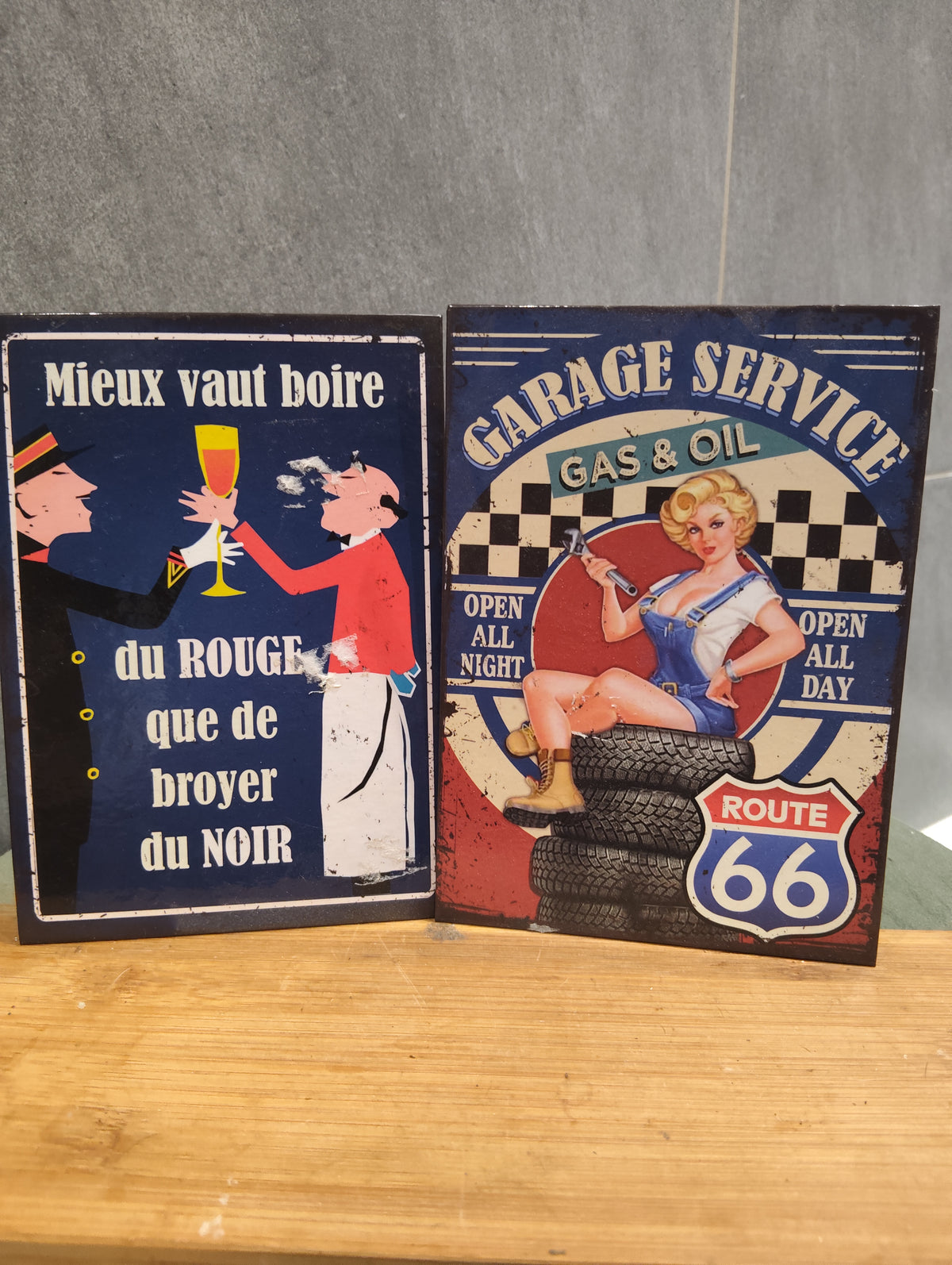 Lot de 2 Anciennes Pancartes Rétros Vintage Maison garage XXe Collection Déco