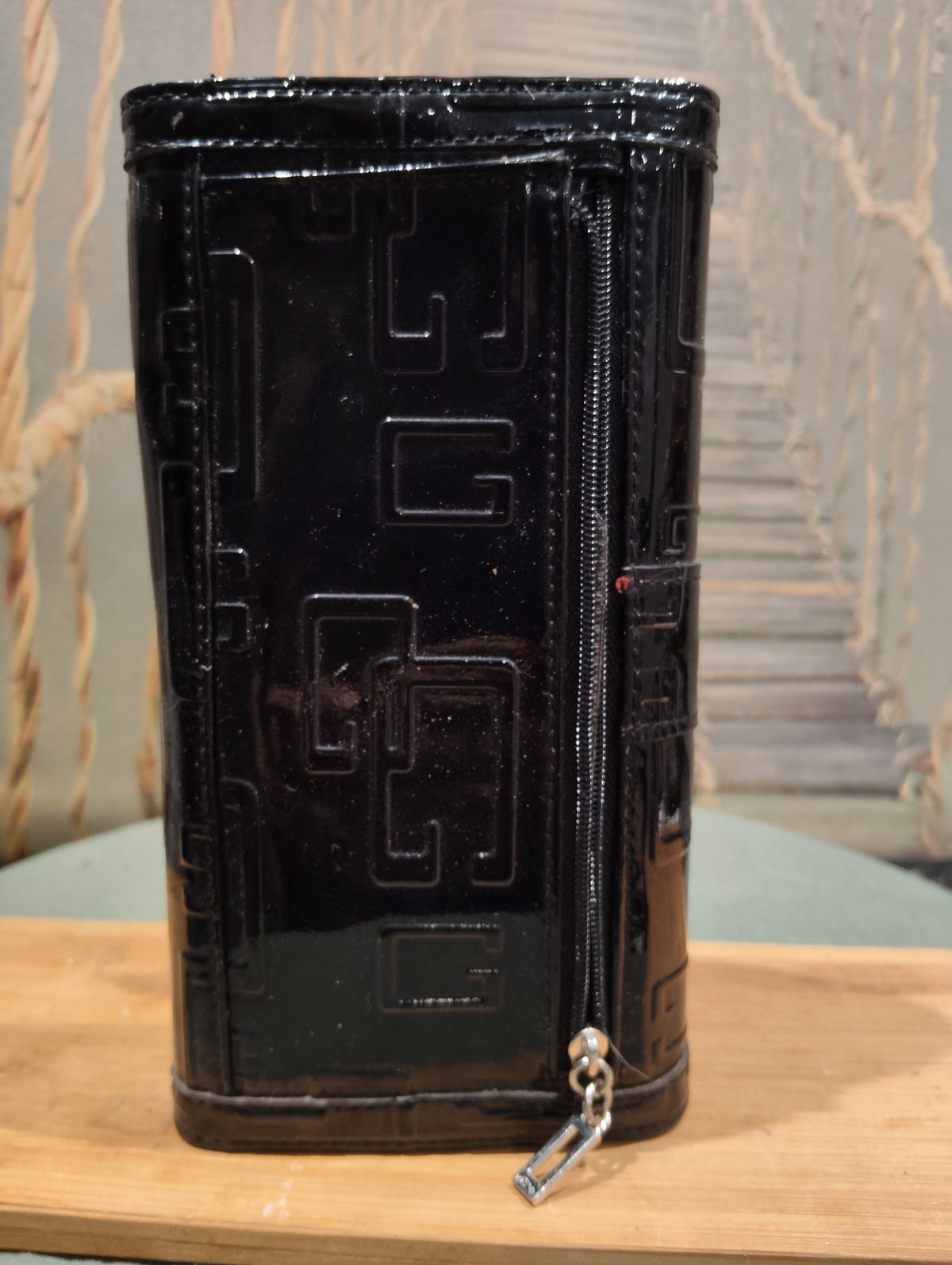 Ancien Grand Porte Monnaie de Collection Guess Cuir De Veau Brillant Lisse Pierres Précieuses Argentées Original XXe Collection Rétro
