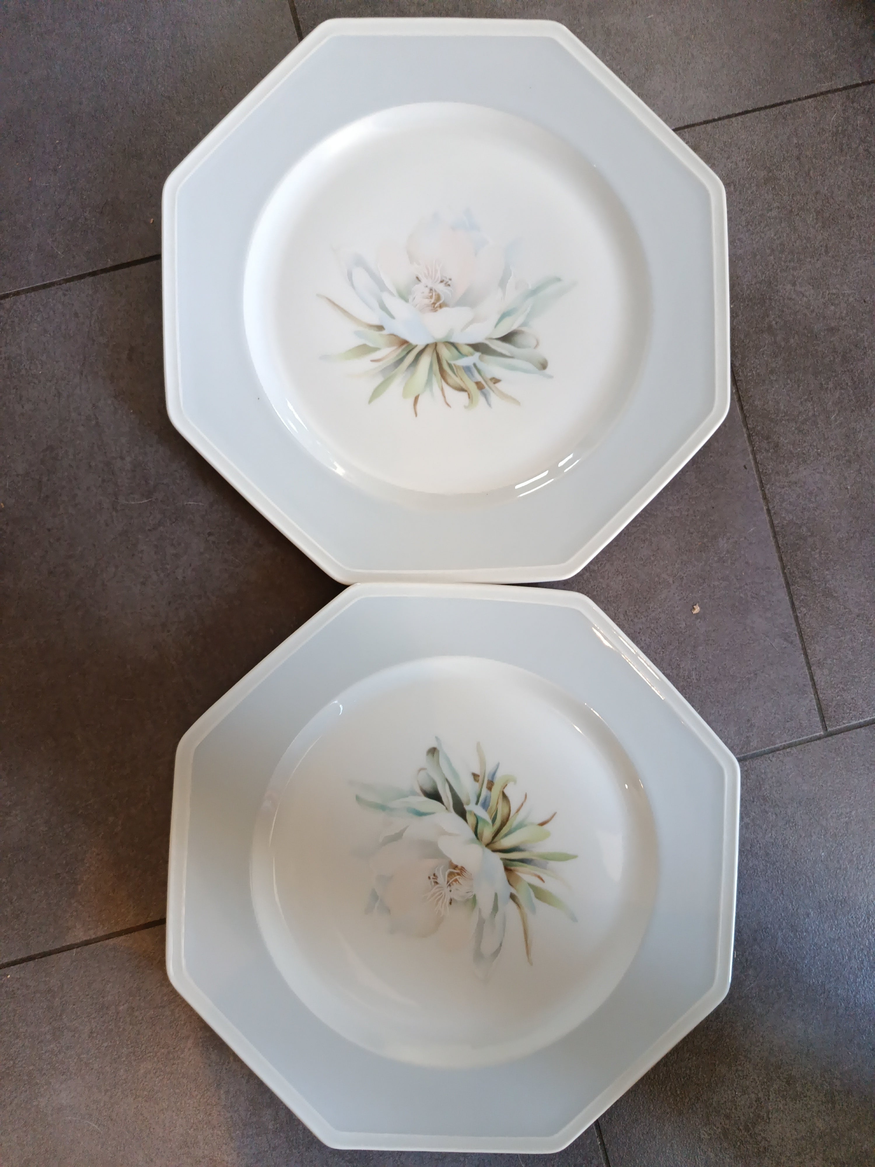 Ensemble Service x2 Assiettes Florales de Luxe en porcelaine de Limoges Art Deco Manufacture Royale Lavandou Neuves XXe collection