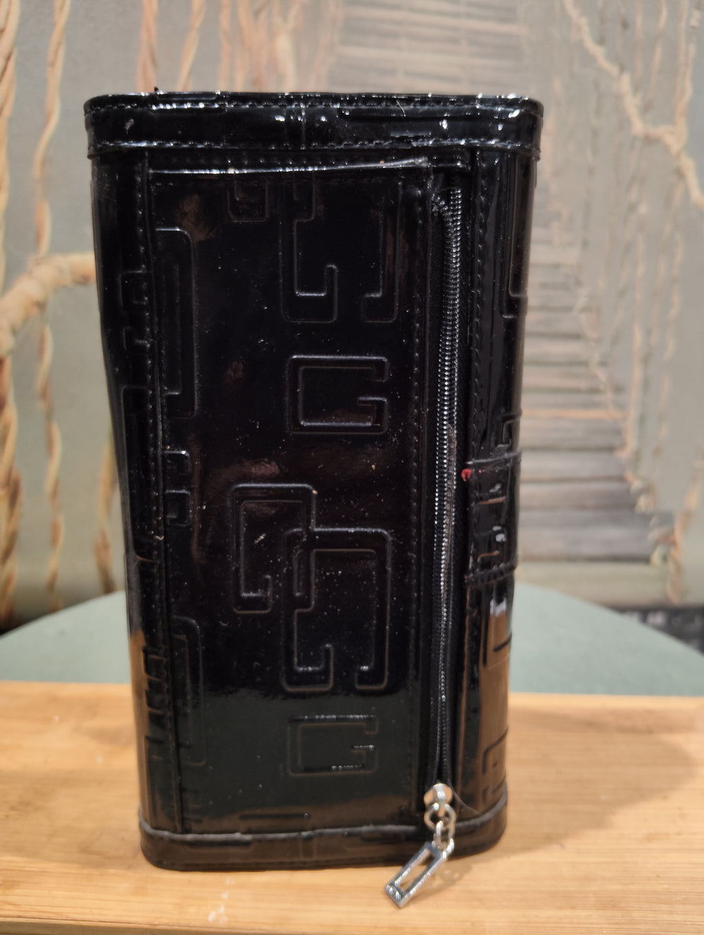 Ancien Grand Porte Monnaie de Collection Guess Cuir De Veau Brillant Lisse Pierres Précieuses Argentées Original XXe Collection Rétro