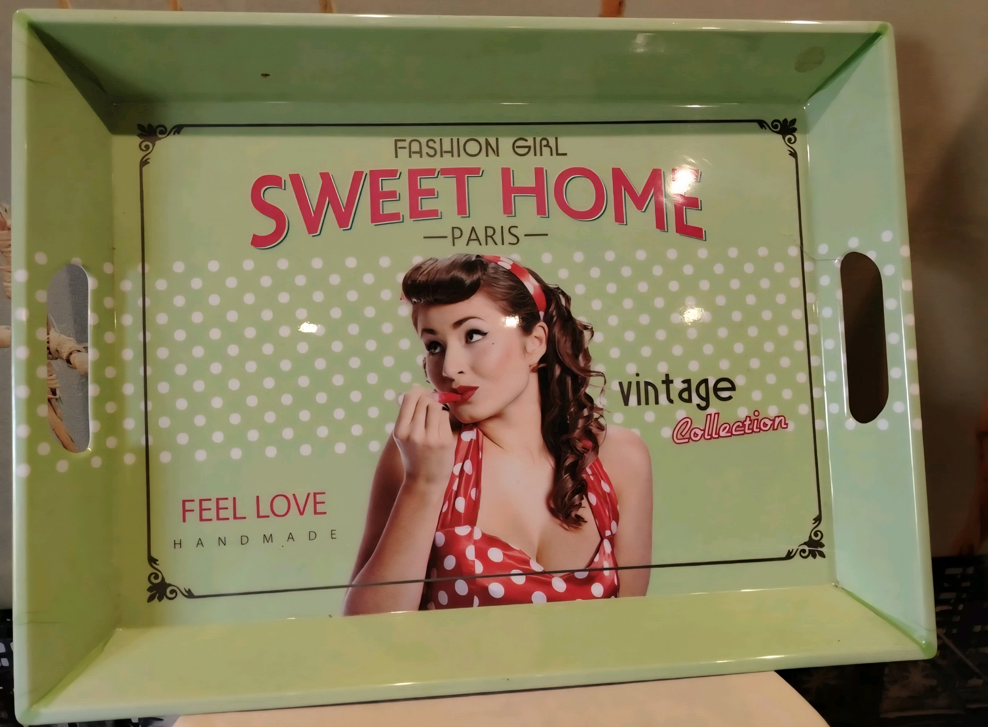 Ancien Plateau de Service Original Vert Vintage Cuisine Home XXe Collection Publicitaire