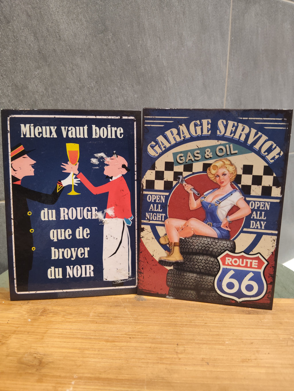 Lot de 2 Anciennes Pancartes Rétros Vintage Maison garage XXe Collection Déco