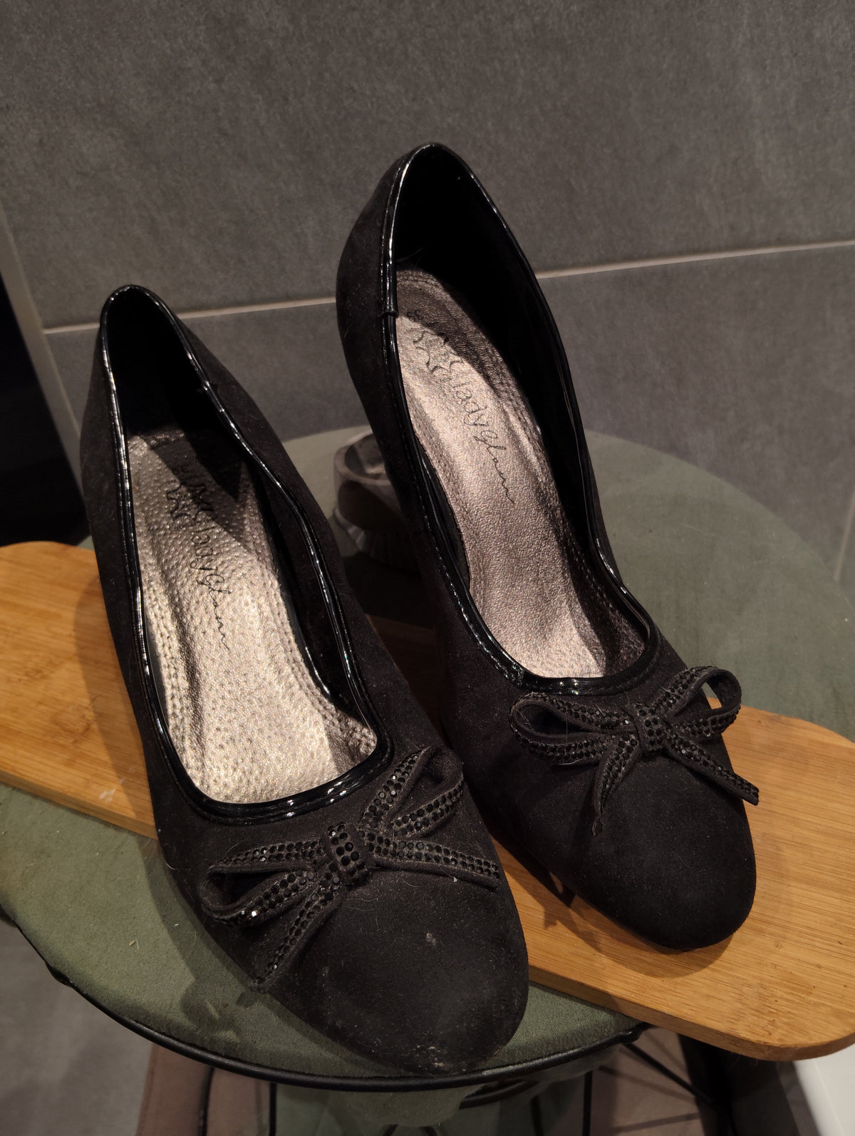 Chaussures Talons Escarpins Authentiques Luxe Femme Originaux Noirs Daim & Cuir Lisse T39