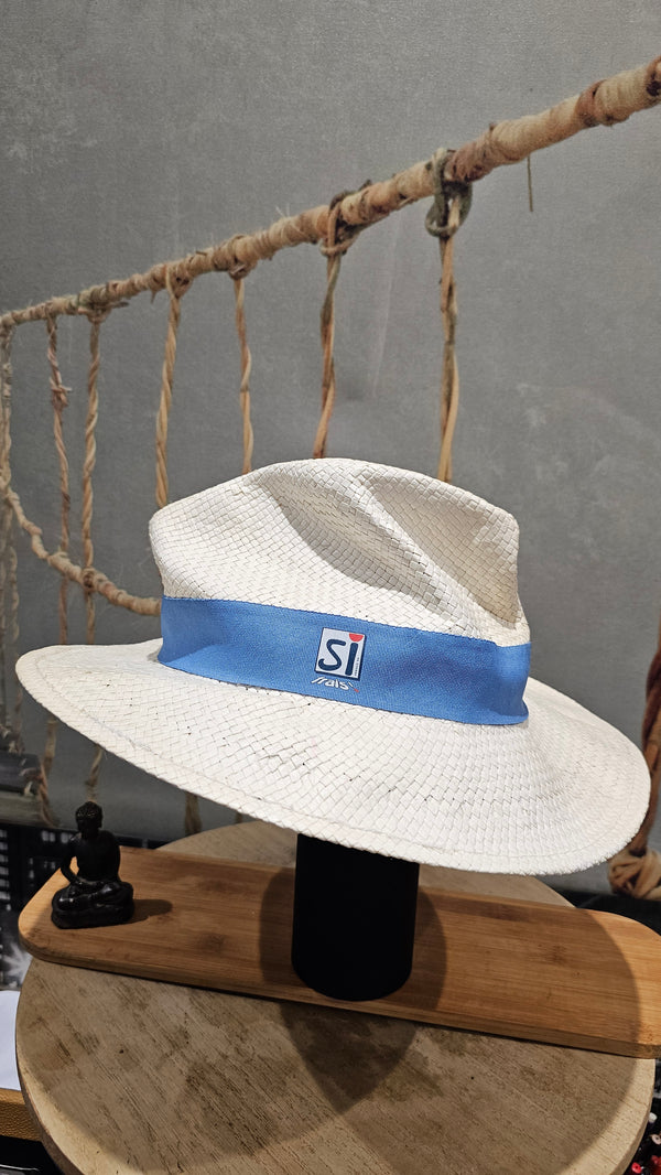 Ancien Chapeau de Luxe Cuir Irisé Et Nylon De Collection XXE Original Blanc