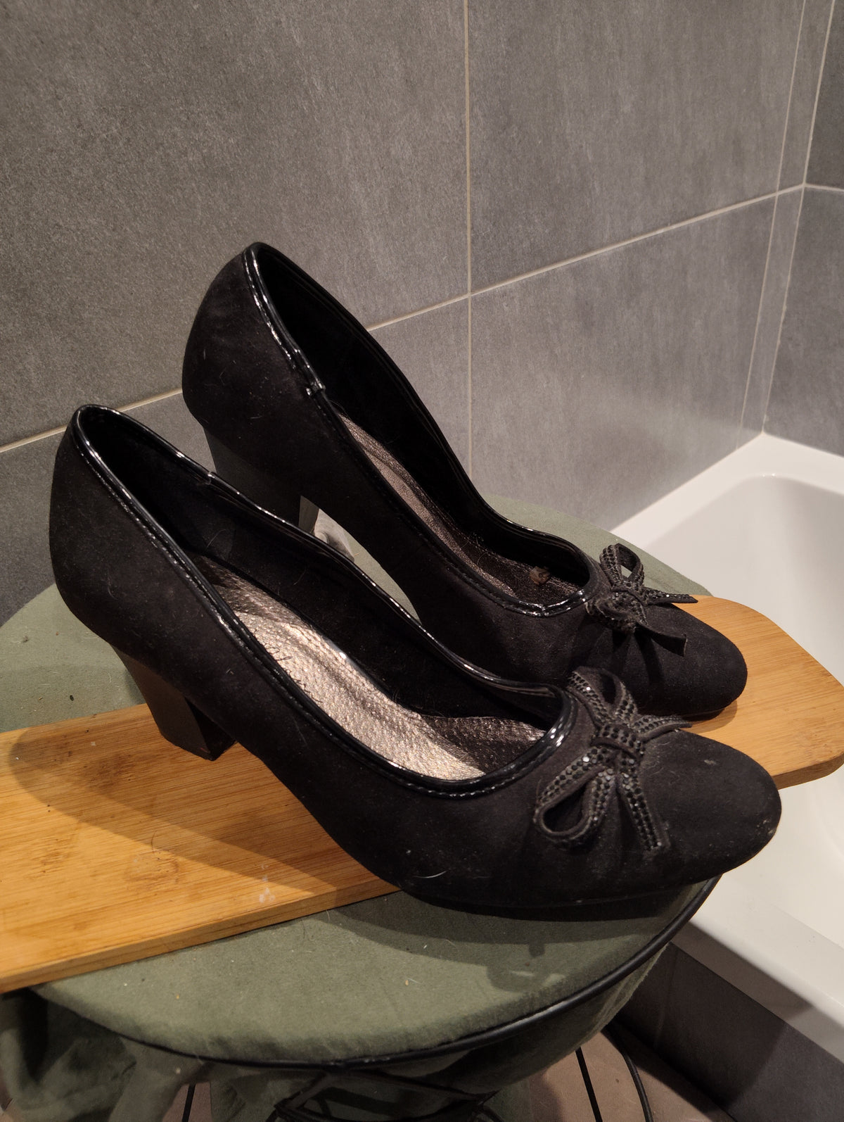 Chaussures Talons Escarpins Authentiques Luxe Femme Originaux Noirs Daim & Cuir Lisse T39