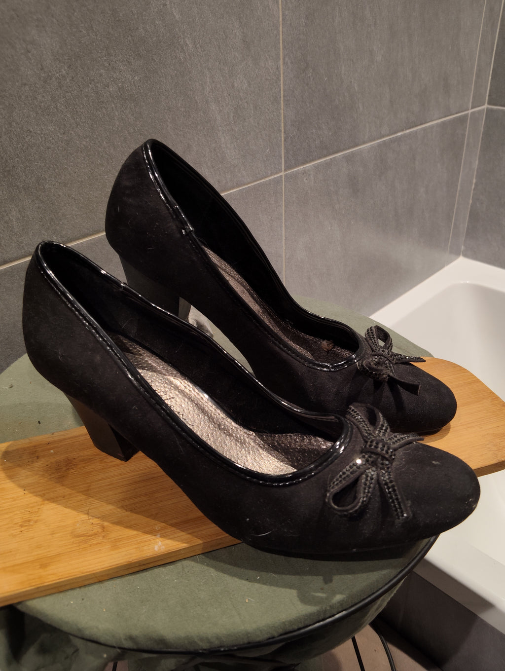 Chaussures Talons Escarpins Authentiques Luxe Femme Originaux Noirs Daim & Cuir Lisse T39