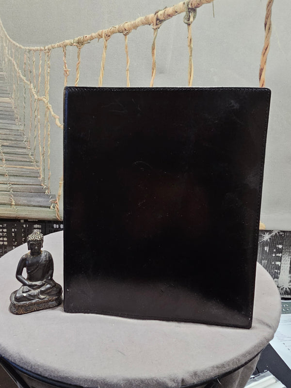 Ancien Semainier Conférencier Porte Document Agenda Cuir Lisse Brillant Noir bureau Vintage