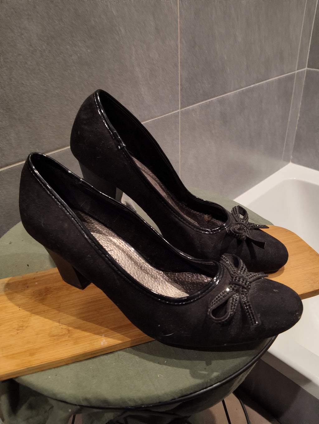Chaussures Talons Escarpins Authentiques Luxe Femme Originaux Noirs Daim & Cuir Lisse T39