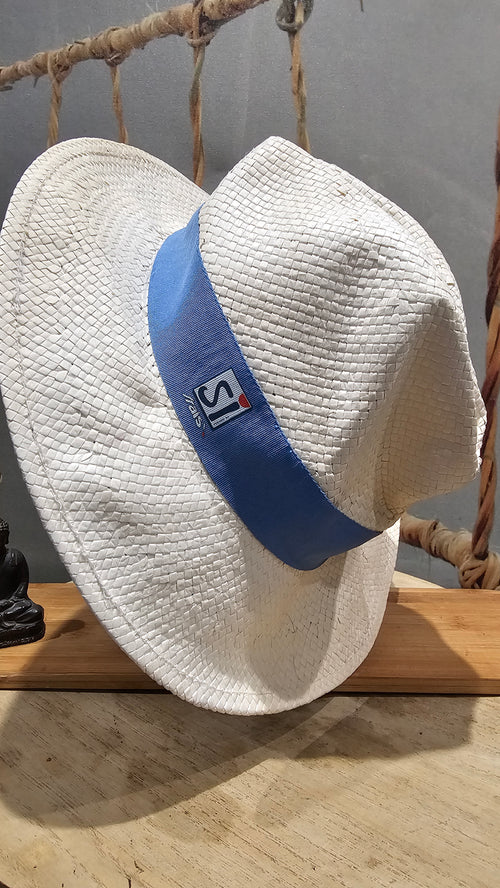 Ancien Chapeau de Luxe Cuir Irisé Et Nylon De Collection XXE Original Blanc