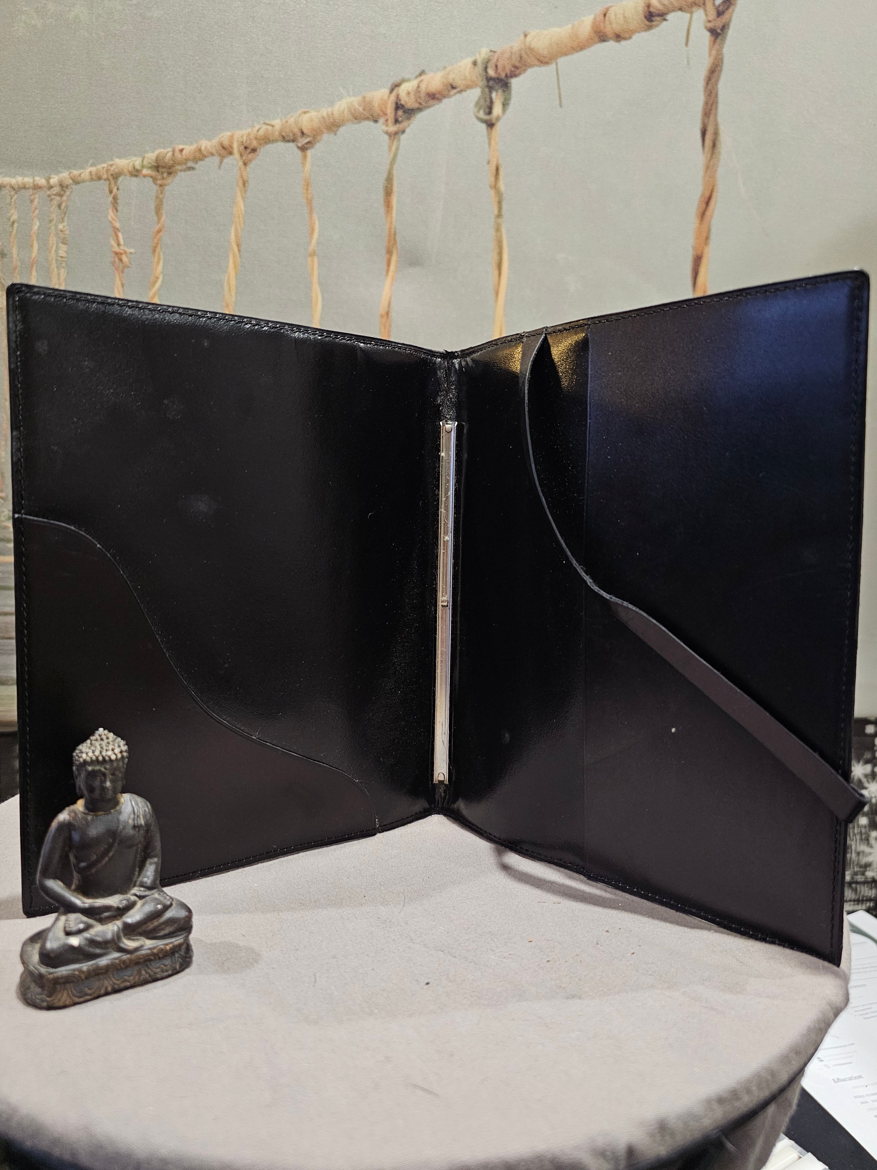 Ancien Semainier Conférencier Porte Document Agenda Cuir Lisse Brillant Noir bureau Vintage