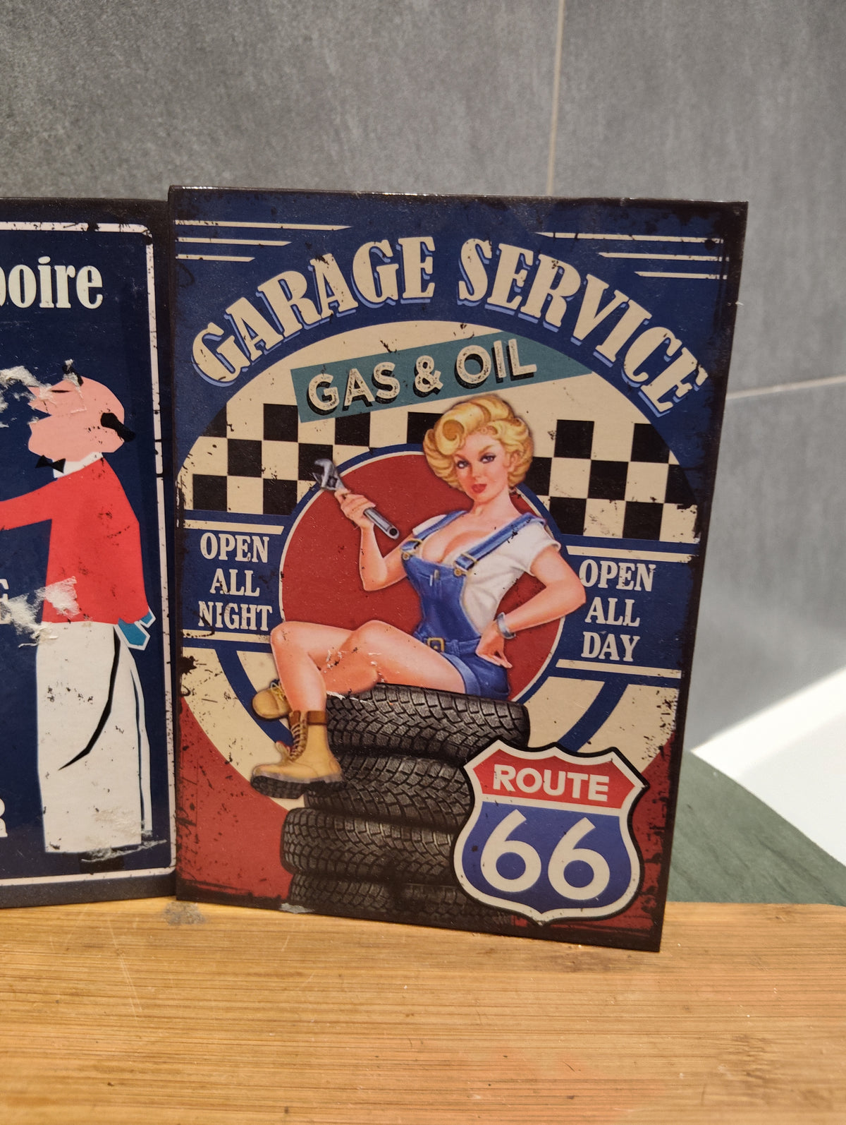 Lot de 2 Anciennes Pancartes Rétros Vintage Maison garage XXe Collection Déco